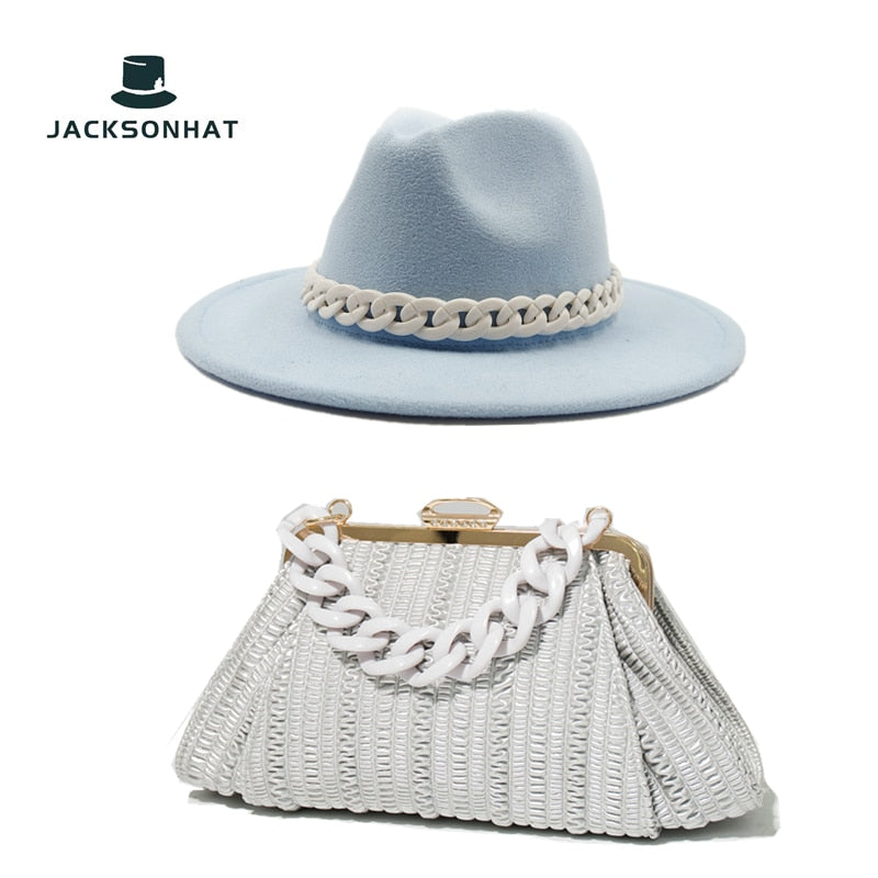 Fedora Chain Link Straw Hat + Chain Link Purse Set