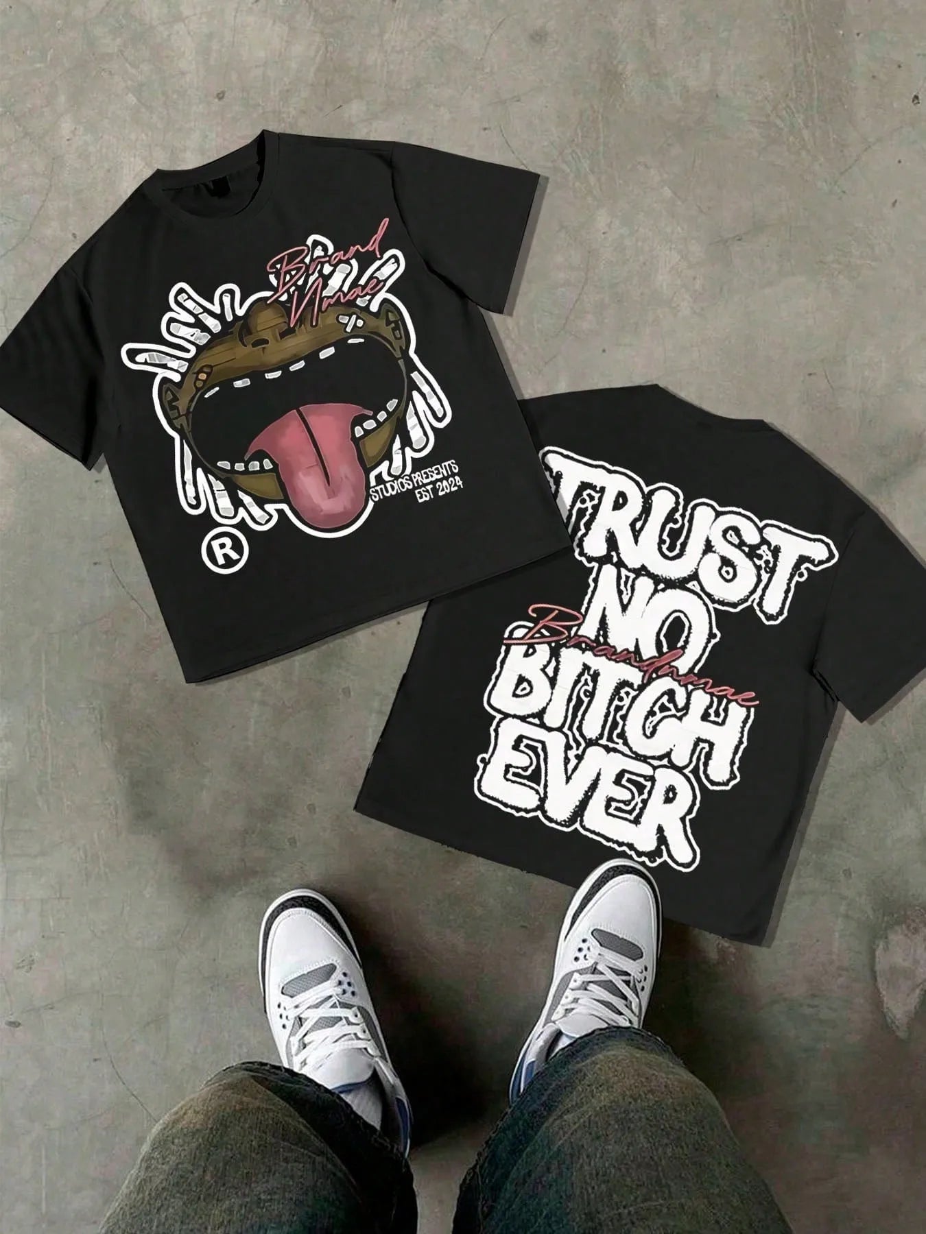 Men's 3D Hip-Hop Tongue Print "Trust No Bitch Ever" Short Sleeve Streetwear T-Shirt to 6X Big &:Tall