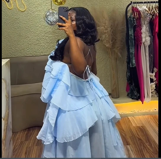 Oversized Tiered Sleeveless Floral Ruffled Design Loose Smock Strap Formal Maxi Dress
