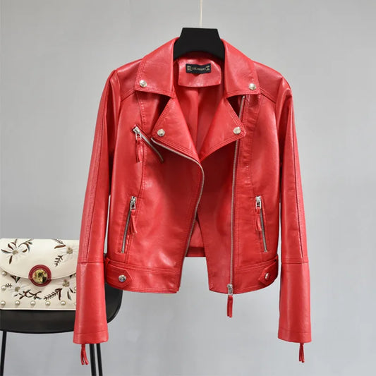 PU Faux Soft Leather Motorcycle Zipper Jacket