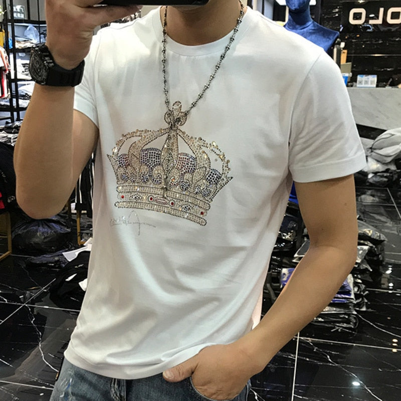 Rhinestone Sparkling Crown Men's Hot Diamond T-Shirt