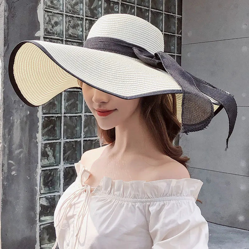 Oversized Straw Fedora Hat w/ Bow
