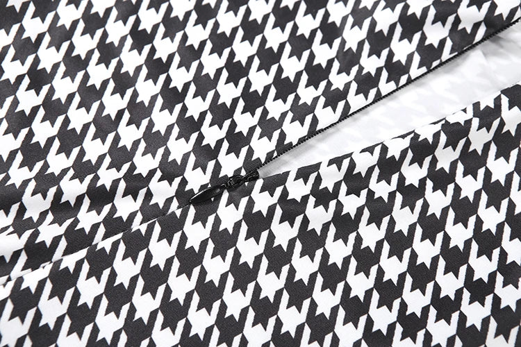 Turtleneck Houndstooth/Snakeskin Print O-Neck Long Sleeve Stretch Skinny Women's Streetwear Jumpsuit