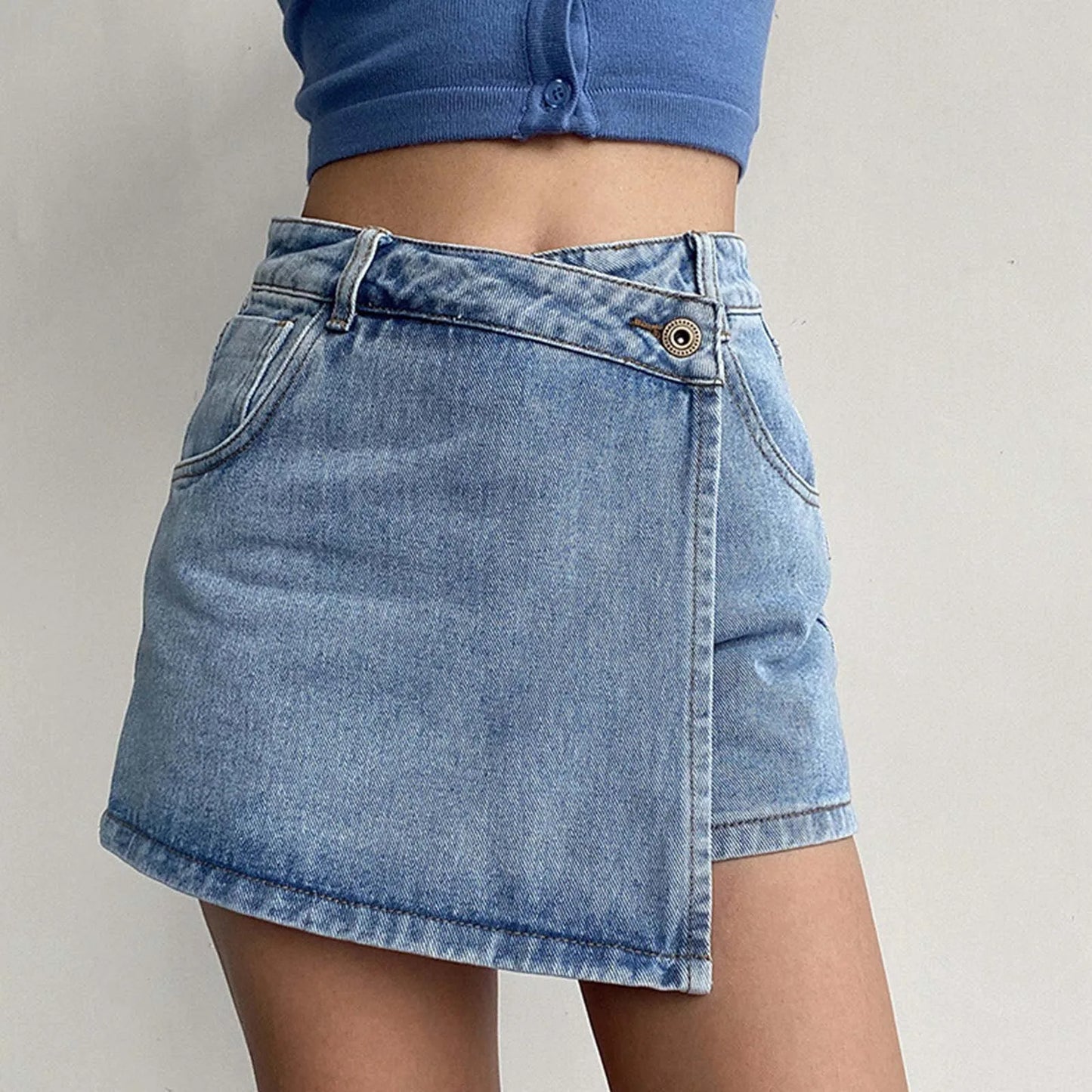 Washed Low Waist Double Layer Denim Jean Skort