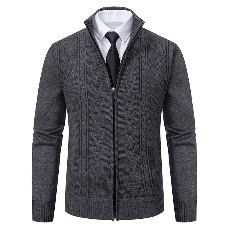 Men's Stand Collar Knitted Cardigan Zipper Sweater Jacket