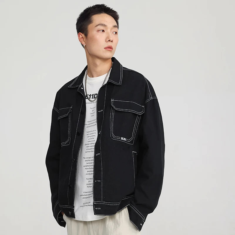 Men's Loose Contrast Color Drop Shoulder Denim Jean Jacket