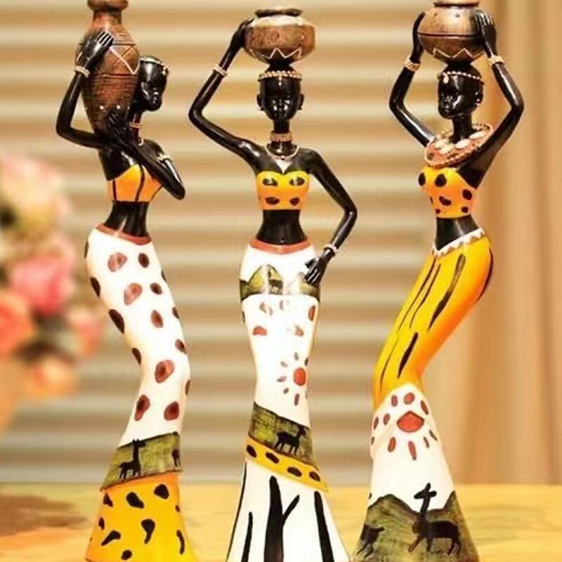 3pcs/Set African Women Resin Statues/Candle Holder