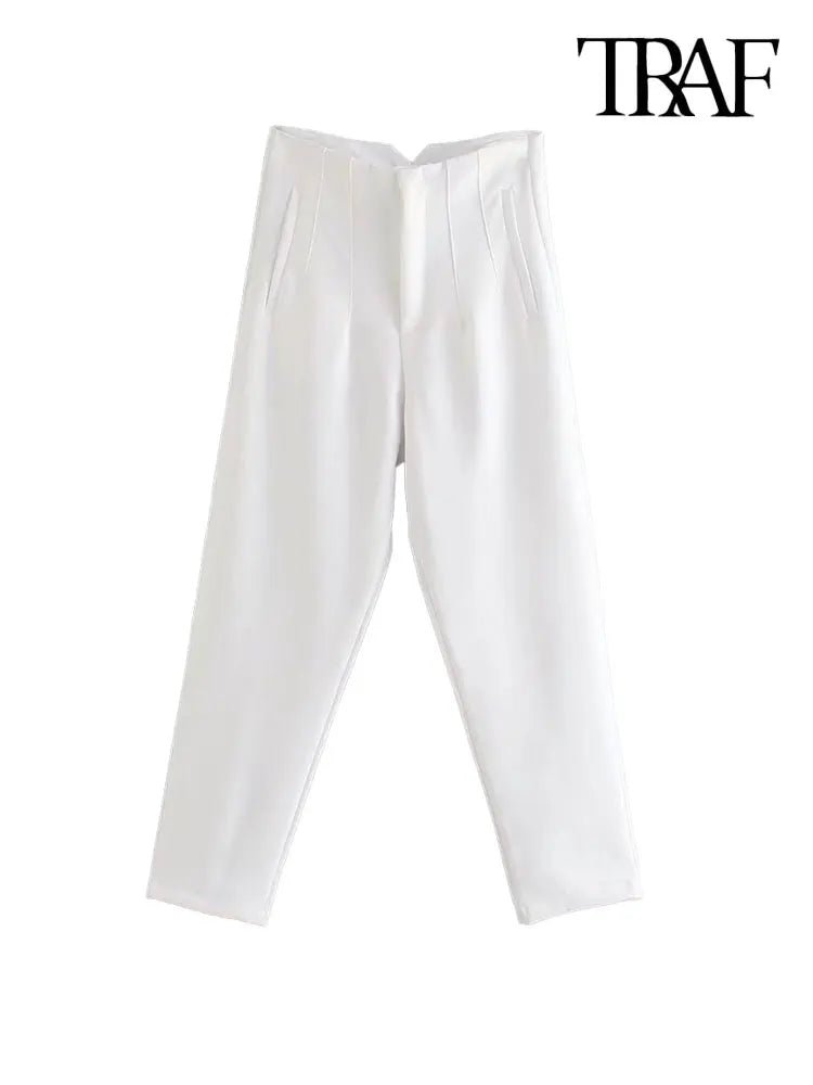 Vintage High Waist Zipper Fly Women's Ankle Trouser Office Pants