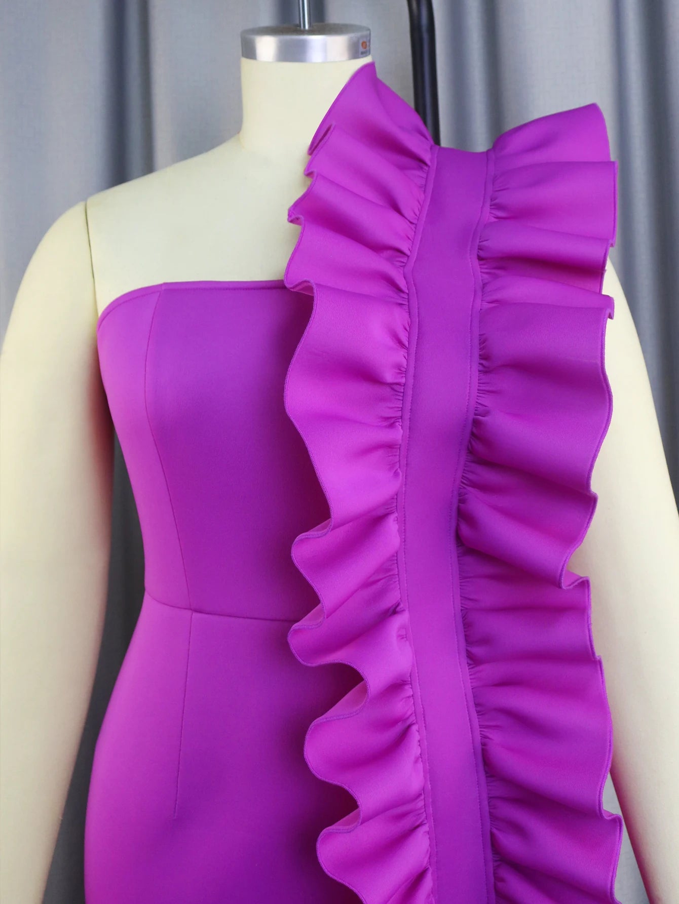 Purple Formal One Shoulder Backless Ruffled Bodycon Fishtail Maxi Formal Dress to 4X