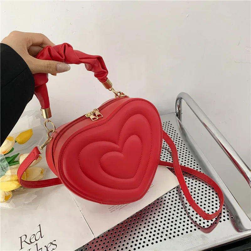 Heart Shape Small Designer Crossbody Solid PU Leather Top Handle Purse