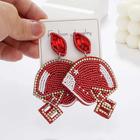 Beaded Handmade Football/Helmet Statement Bohemian Game Day Stud Earrings