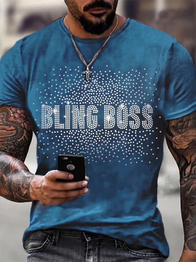 Men's "Bling Boss" Rhinestone Designer Short Sleeve T-Shirt