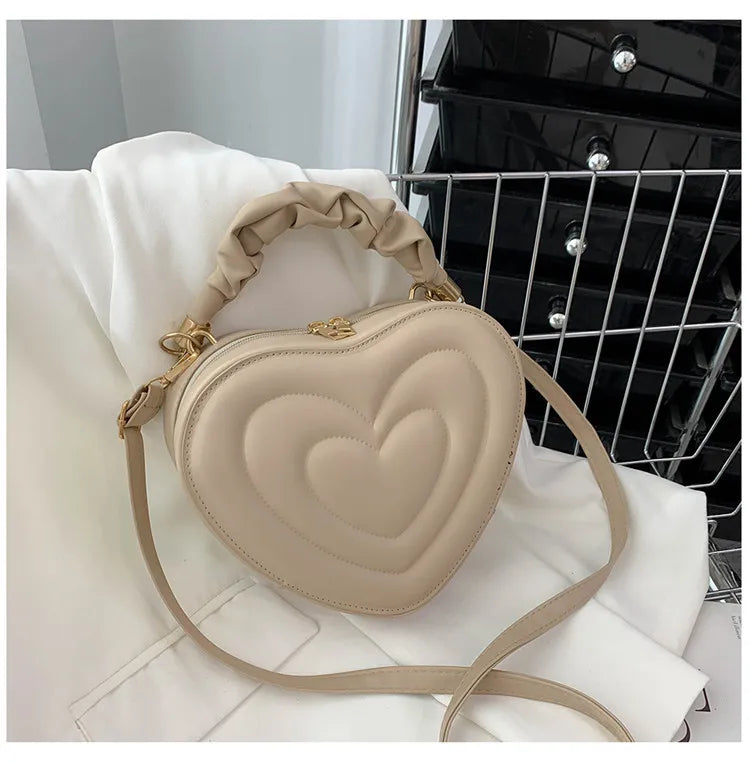 Heart Shape Small Designer Crossbody Solid PU Leather Top Handle Purse