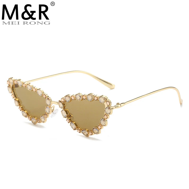 Vintage Crystal  Lightweight Alloy Cat-Eye Eye Rhinestone Shiny Clear Frame UV400 Women's Sunglasses