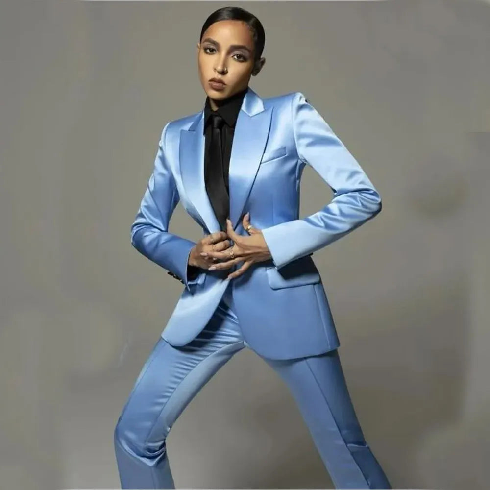 Satin Slim Fit Blazer + Matching Trouser Pants Women's Business Suit