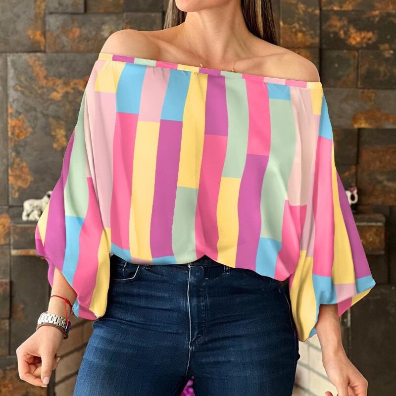 Lantern Sleeve Off Shoulder Printed Blouse to 3X