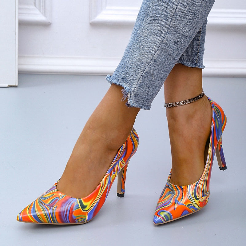 Graffiti Shallow Mouth Pointed Toe Pumps