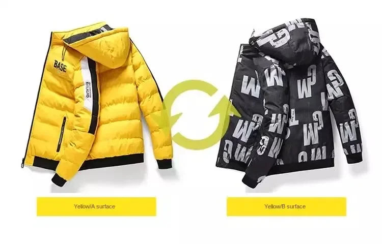 Men's Ribbed Reversible Cotton Padded Thick Puffer Bomber Down Jacket w/ Removable Hood to 5X Big & Tall