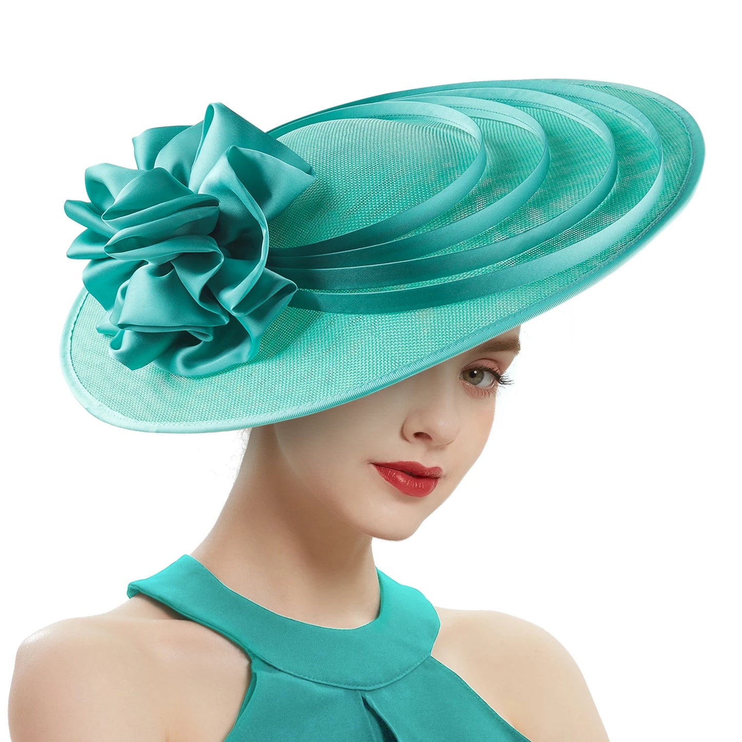 Oversized Slanted Big Floral Bow Detail Church/Kentucky Derby Fedora Hat