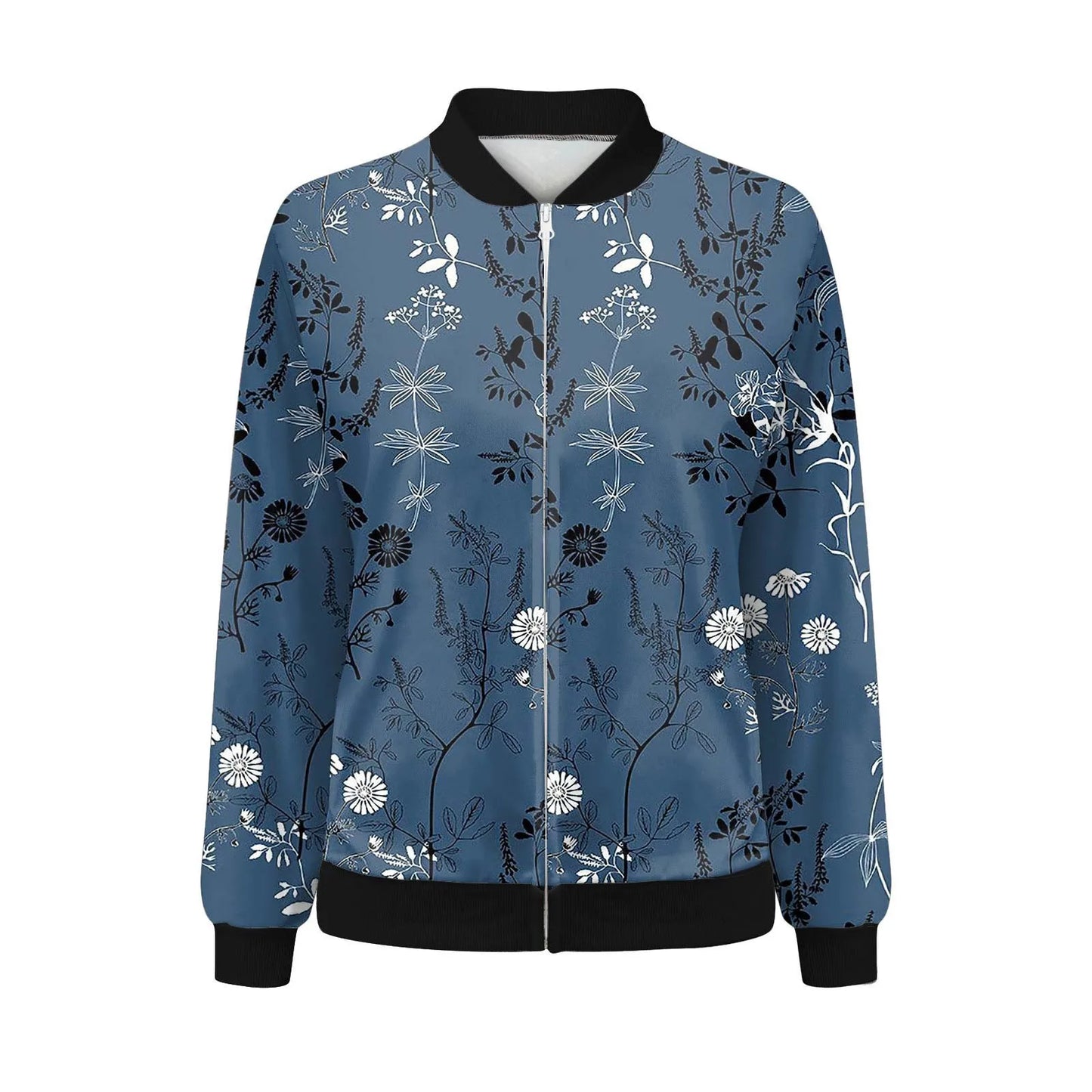 Mandarin Collar Women's Zipper Cargo Pocket Sleeve Design Bomber Jacket