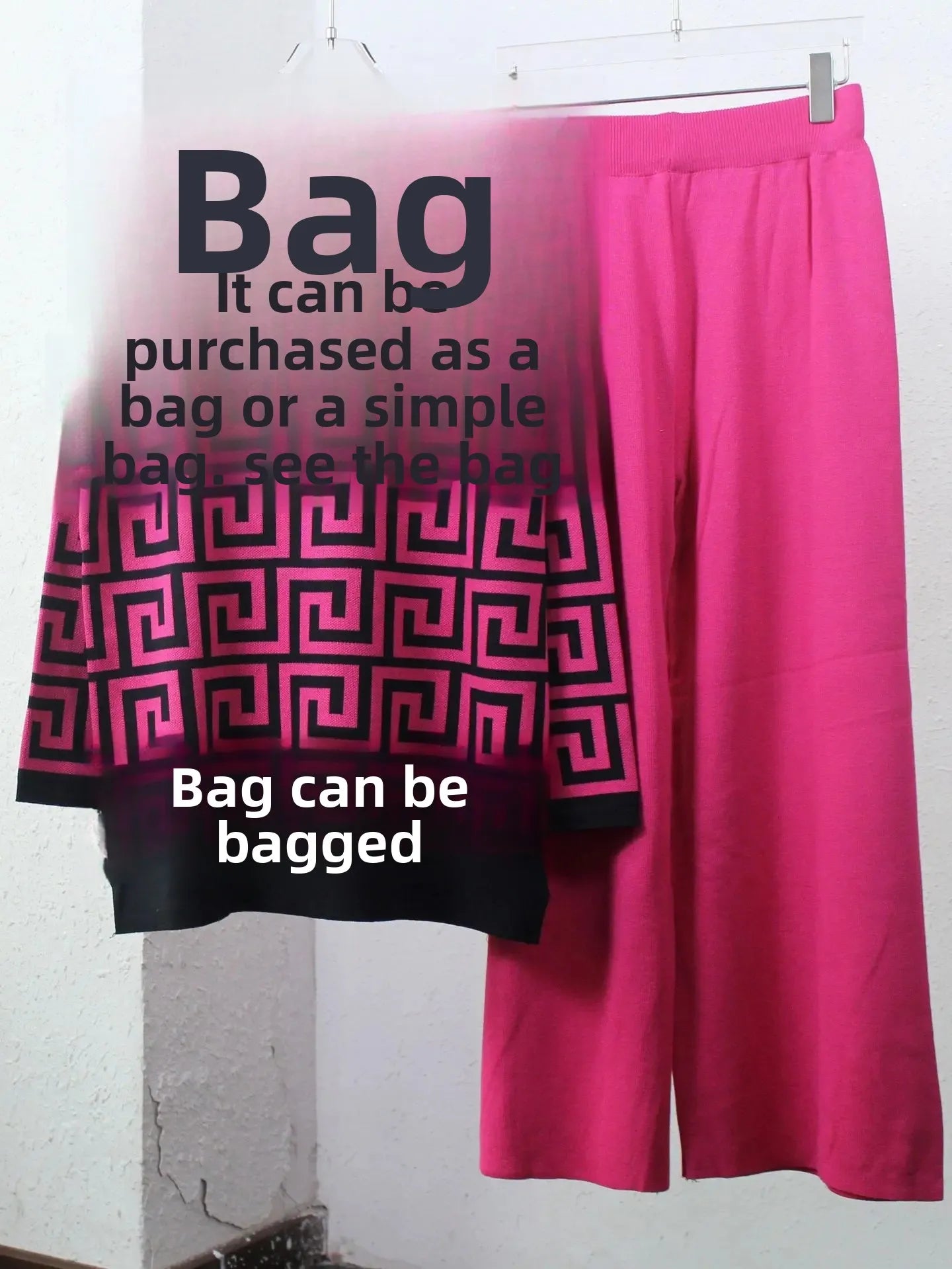 Geometric Colorblock High Collar Sweater + Wide Leg Pants Women's 2-Piece Set