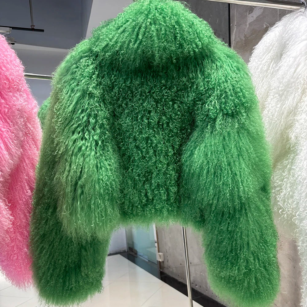 Shaggy Mongolia Sheep Fur Oversized Collar Women's Jacket to 8X Plus Size