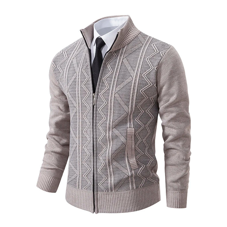 Men's Stand Collar Knitted Cardigan Zipper Sweater Jacket