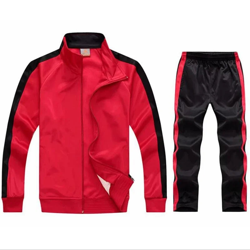 Men's Colorblock Side Striped Mandarin Collar Zipper Sport Jacket + Ruched Jogger Sweatpants Tracksuit