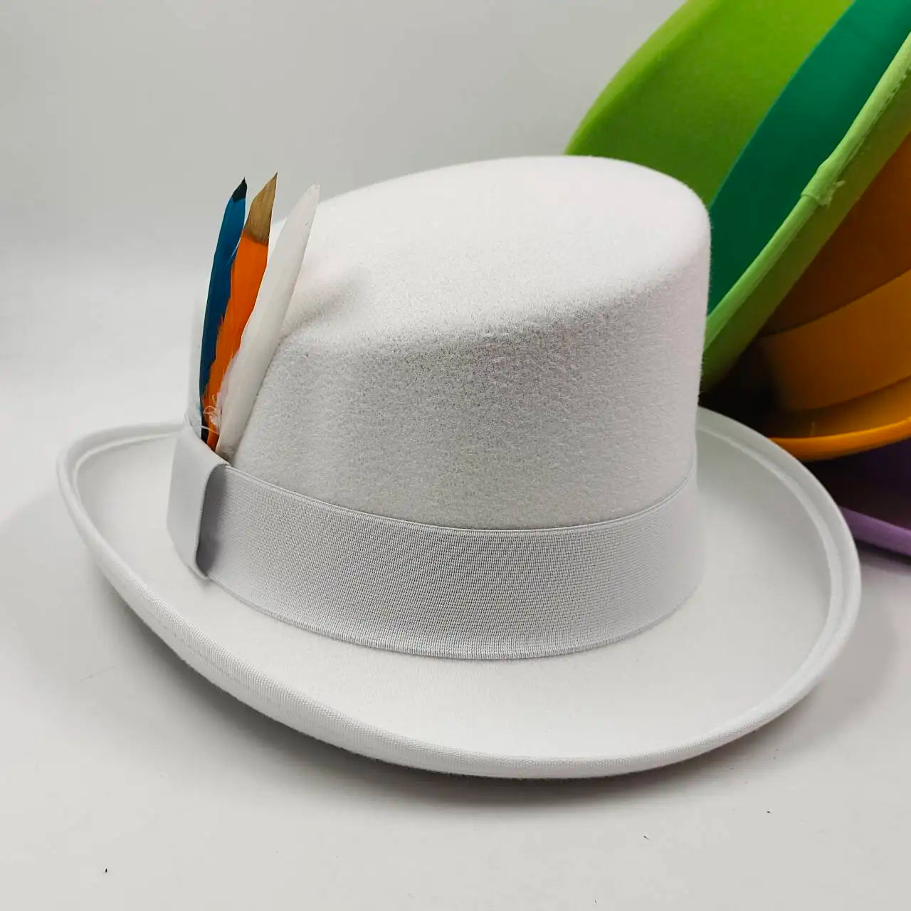 Unisex British High Feather Detail Derby Bowler Fedora Hat