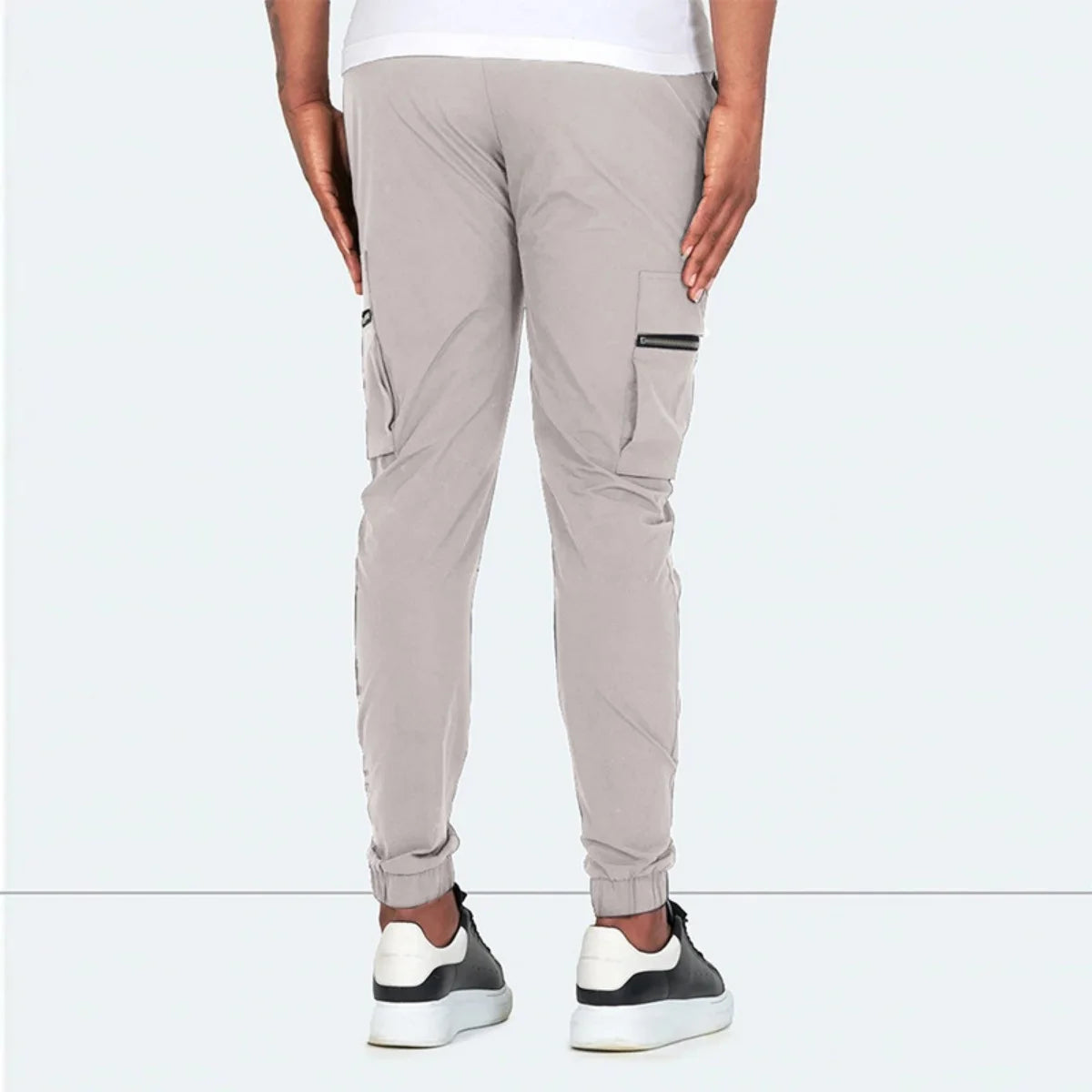 Men's Zipper Pocket Design Drawstring Solid Cargo Pants