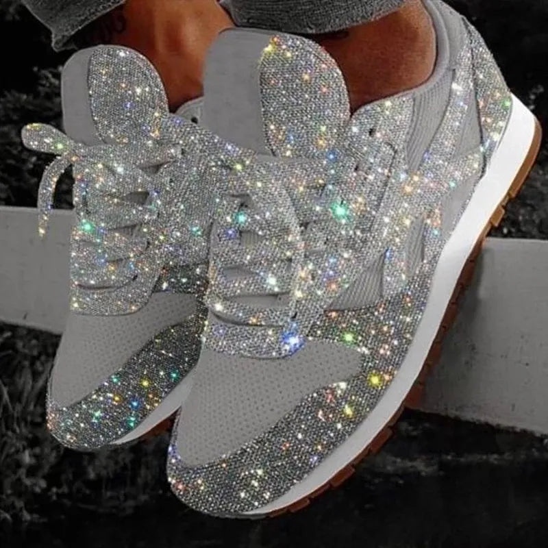 Glitter Mesh Sequin Vulcanized Lace-Up Women's Sneakers