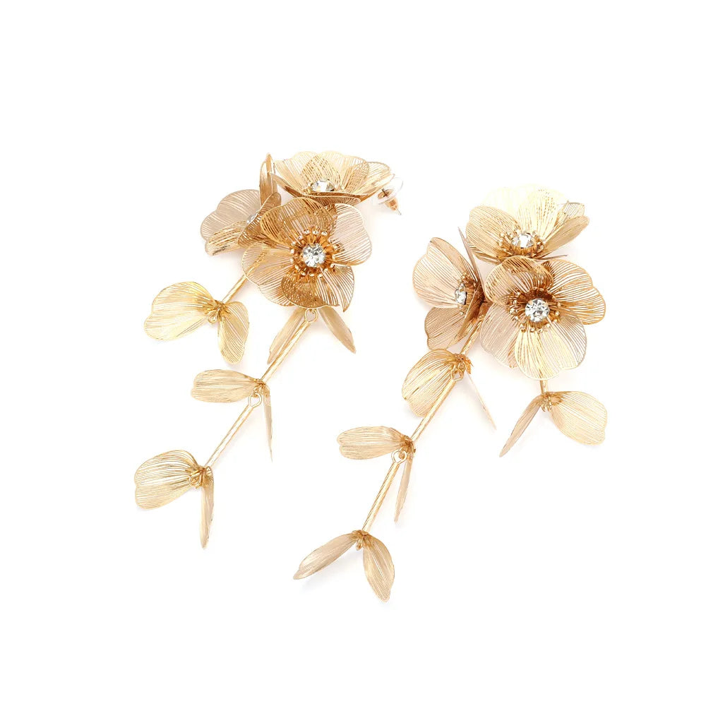 Luxury Long Metal Flower Tassel Earrings/Necklace