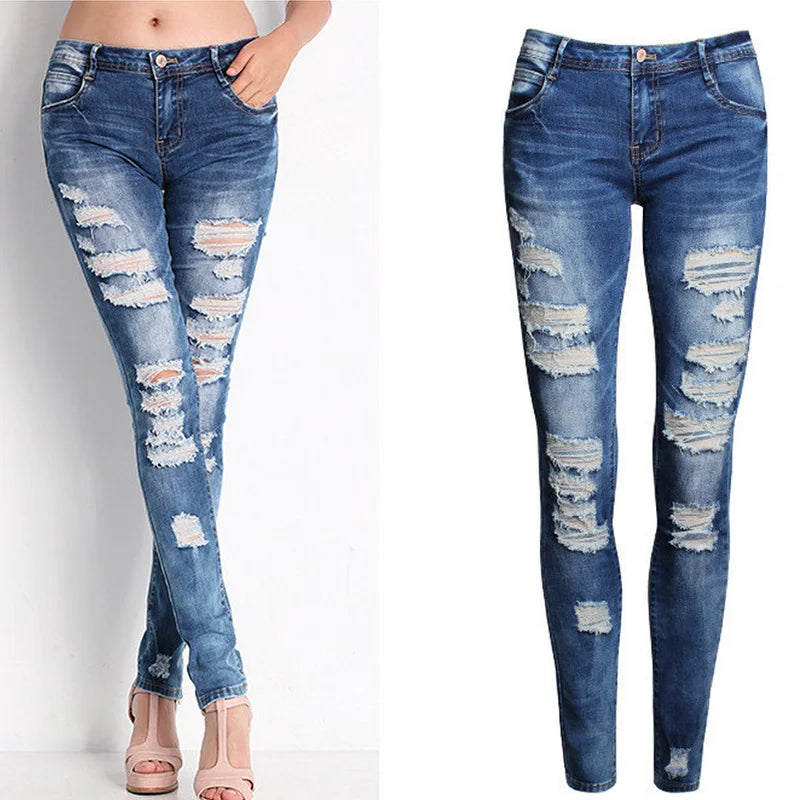 Designer Denim High Waist Ripped Skinny Elastic Skinny Ladies Jeans