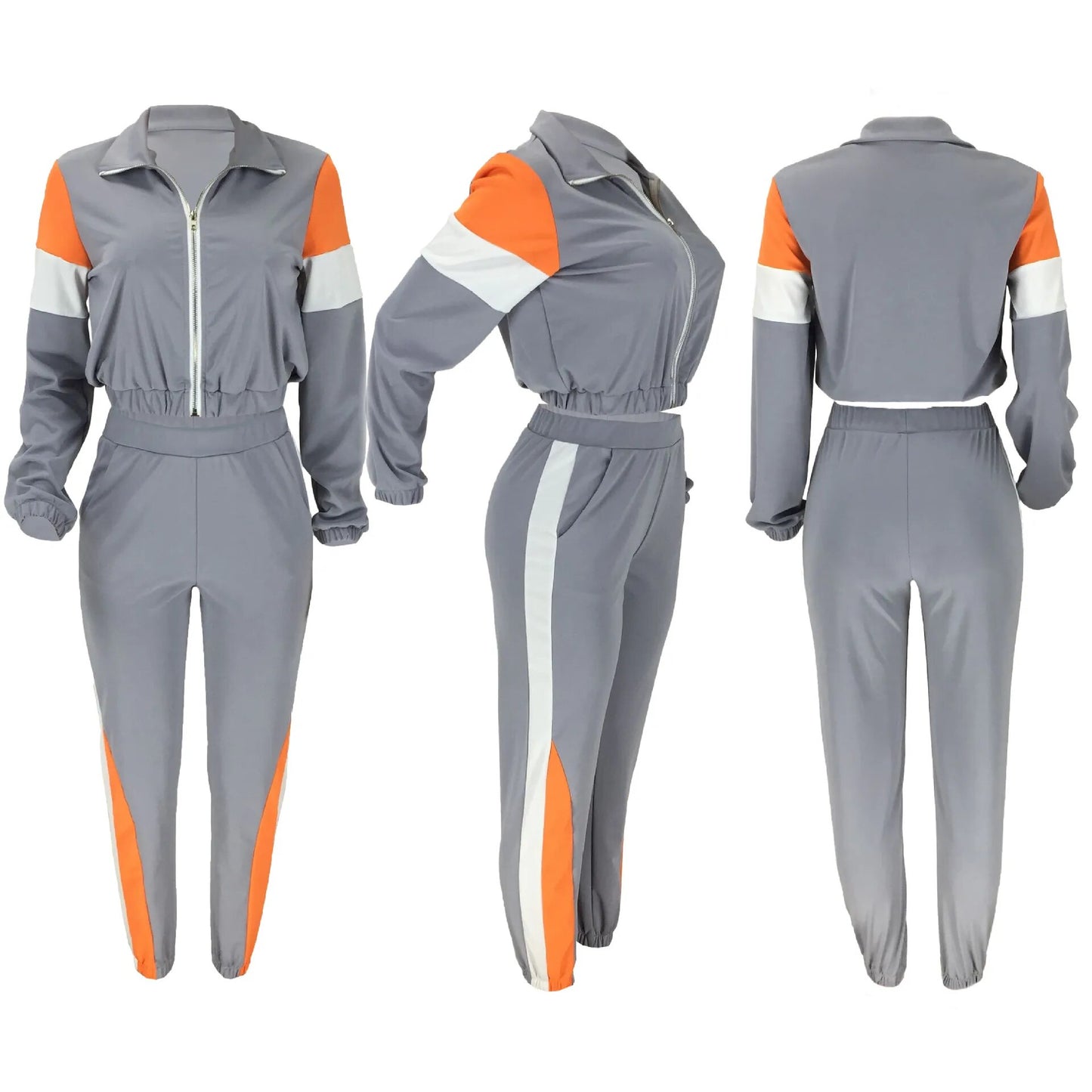 Colorblock Patchwork Zipper Up Side Striped Ladies Tracksuit