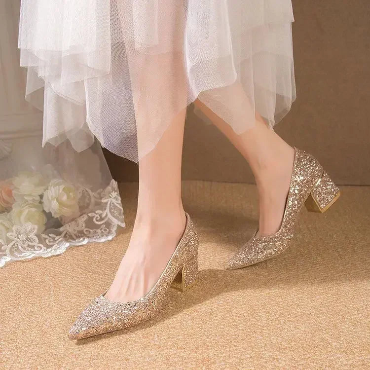 Glitter Pig Suede Sparkling Rhinestone Bowtie Butterfly Knot Gold Metal Heel Pumps