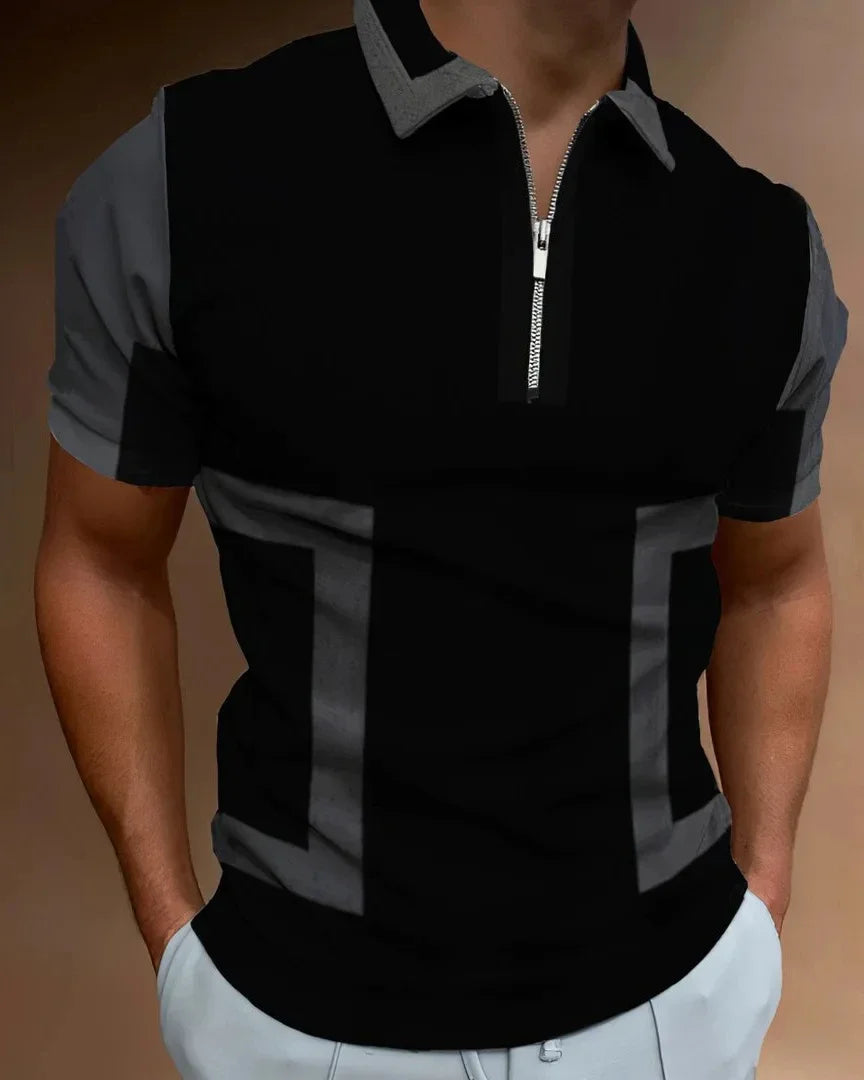 Men's Striped Swirl 3D Print Designer Streetwear Short Sleeve Zipper Polo Shirts