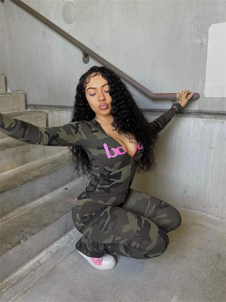 "Body" Streetwear Hip-Hop Zipper Fitness Jacket + Skinny Leggings Women's Tracksuit