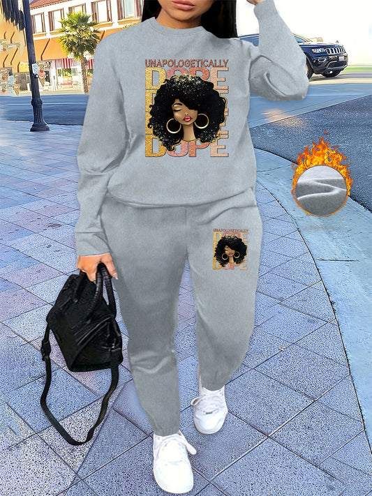 "Unapologetically Dope" Black Woman 3D Print O-Neck Sweatshirt + Jogger Sweatpants Women's Tracksuit