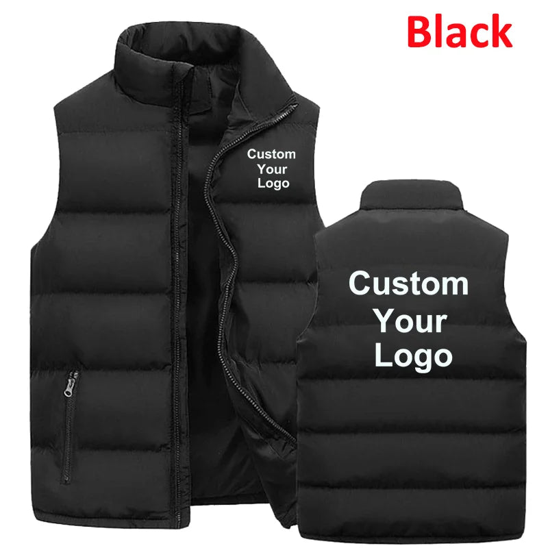 CUSTOMIZED LOGO Men's Skinny Sleeveless Thicken Stand Collar Zipper Vest to 5X Big & Tall