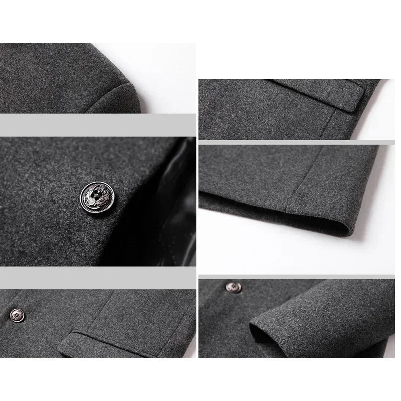 Men's Stand Collar Double Button Solid Color 3/4  Trenchcoat