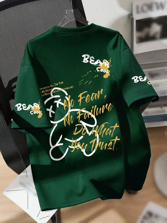 Men's Hip-Hop Cartoon Graffiti Teddy Bear Print Short Sleeve T-Shirt to 6X Big & Tall