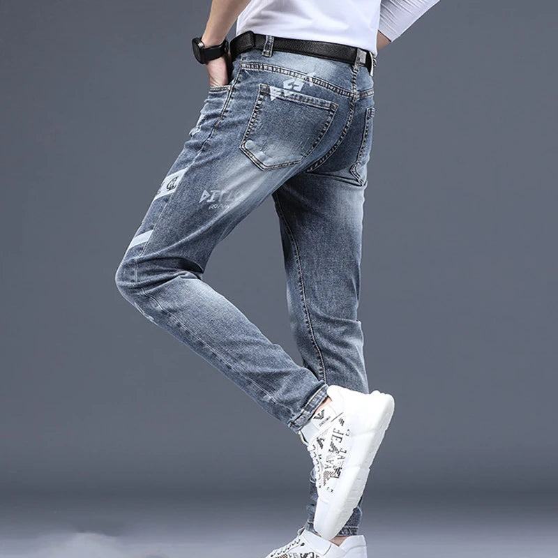 Stonewashed Faded Vintage Hip Hop Streetwear Men's Denim Jeans