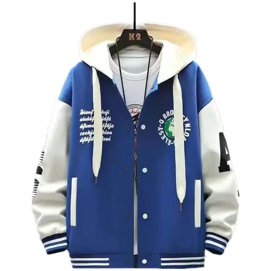 Men's Hip-Hop Hooded Letterman's Slim Fit Baseball Bomber Jacket