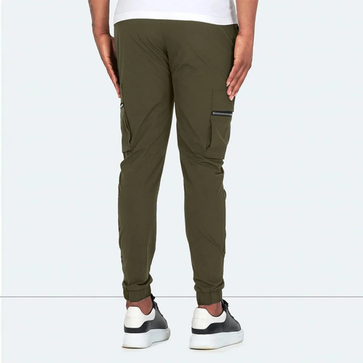 Men's Zipper Pocket Design Drawstring Solid Cargo Pants