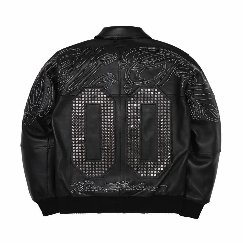 Men's Hip-Hop Leather/Denim Vintage Camo/Sequin Letter # Embroidered/ Oversized Turn-Down Collar Biker Motorcycle Jackets