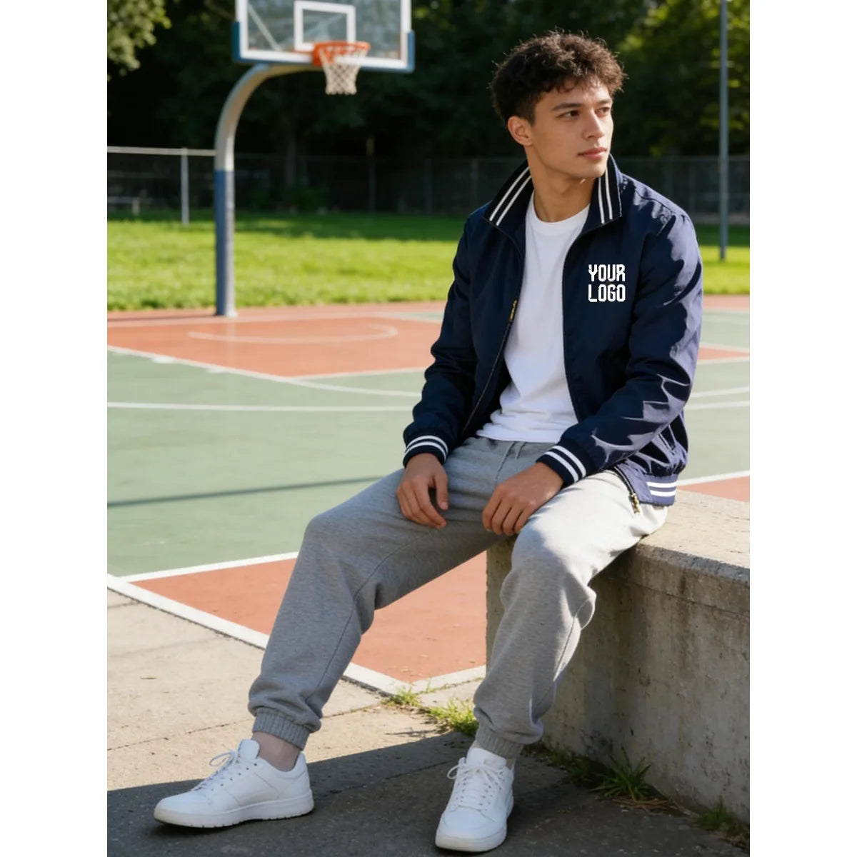 Men's Side Striped Design Customized Personalized Logo Pocketed Zipper Jacket