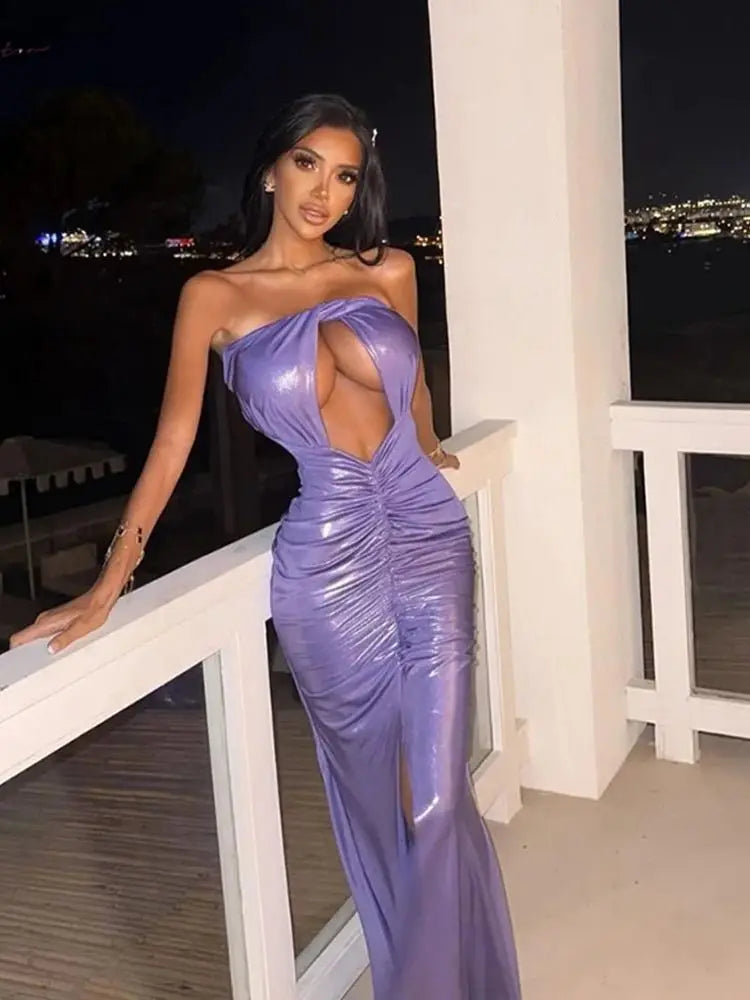 Purple PU Leather Sleeveless Mermaid Trumpet Strapless Prom/Party Formal Floor-Length Maxi Dress to 18W Plus Size