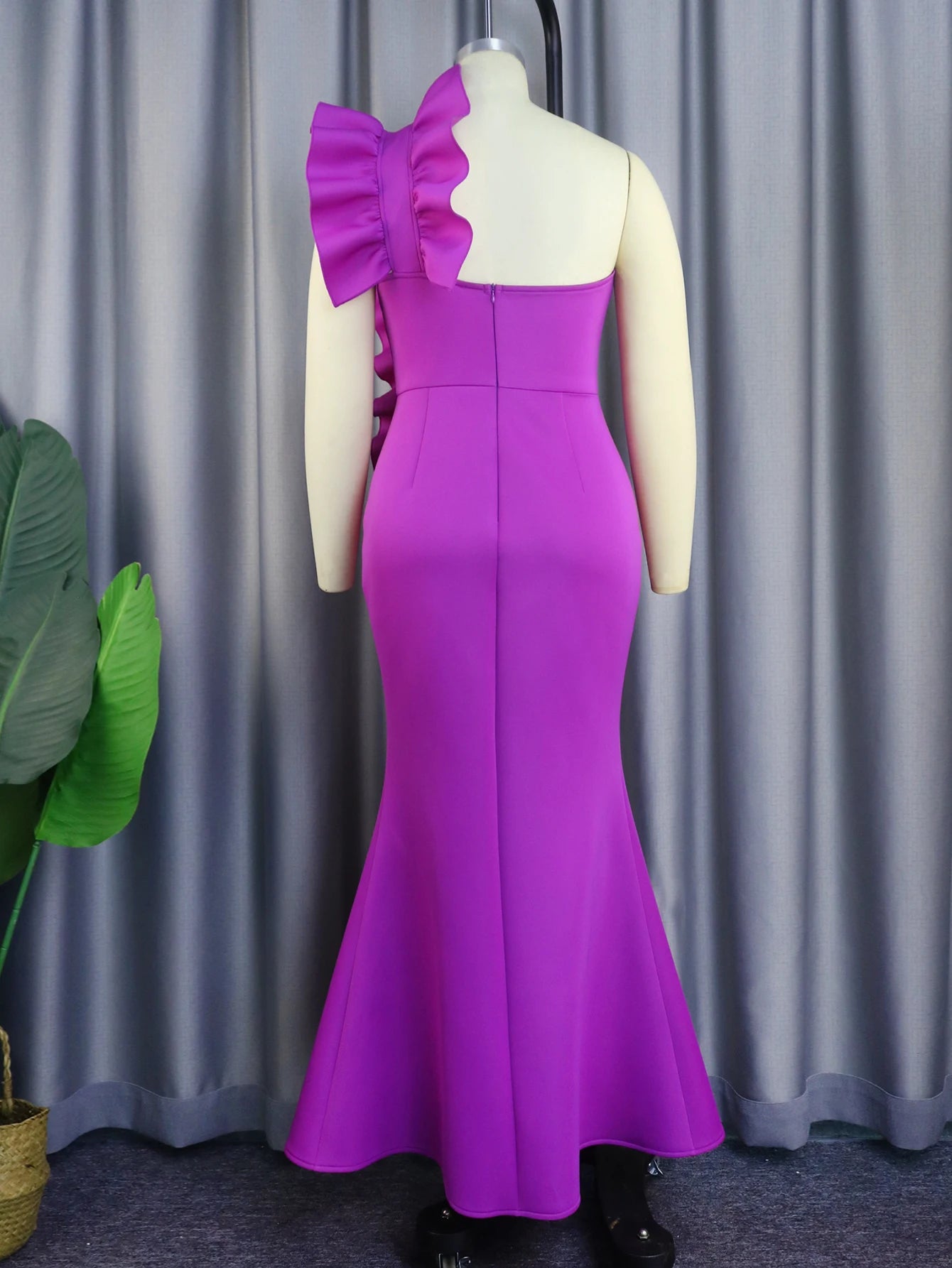 Purple Formal One Shoulder Backless Ruffled Bodycon Fishtail Maxi Formal Dress to 4X