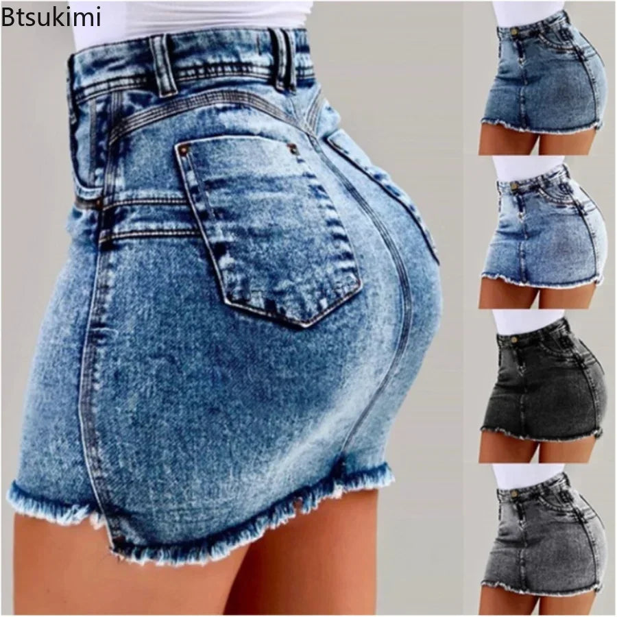 High Waisted Denim Bodycon Mini Skirt