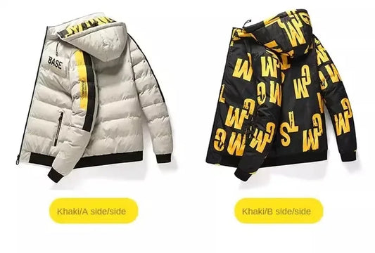 Men's Ribbed Reversible Cotton Padded Thick Puffer Bomber Down Jacket w/ Removable Hood to 5X Big & Tall